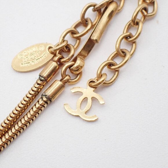 CHANEL CC Logo Snake Chain Pendant Necklace 03P Gold Pink GHW France - Picture 8 of 13